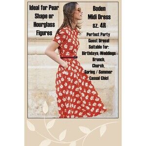 Boden sz. 4R 4 Small Coral Red White Floral Midi Women's Fit Flare Party Dress